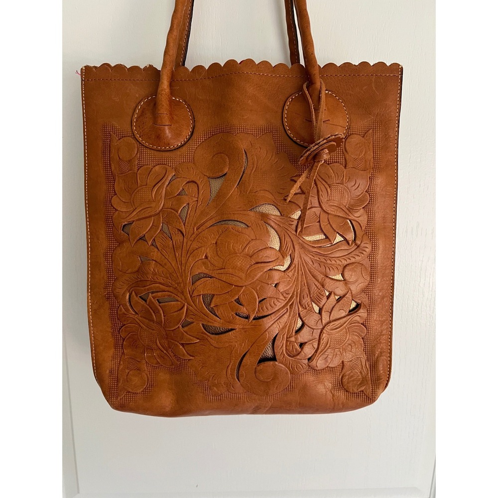 Patricia Nash Cavo Tote Bag Cognac Tooled Leather Boho Floral Western Artisan